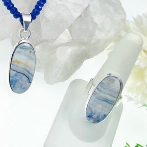 SALE❗️Jewelry Set Ring Size 8 Blue Scheelite Pendant Sterling Silver 925